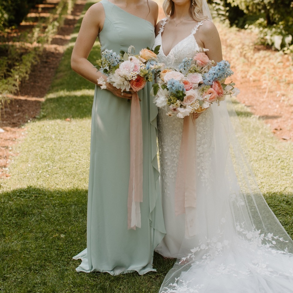 David’s Bridal Sage Green Bridesmaid Dress - Picture 4 of 7